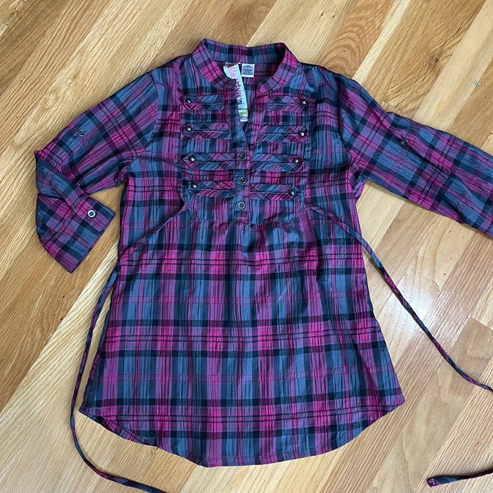 Fresh Brewed Girls 3/4 Sleeve Plaid Shirt Size Medium